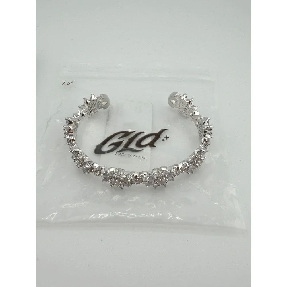 GLD Diamond Infinity Flower Cuff Bracelet 7.5